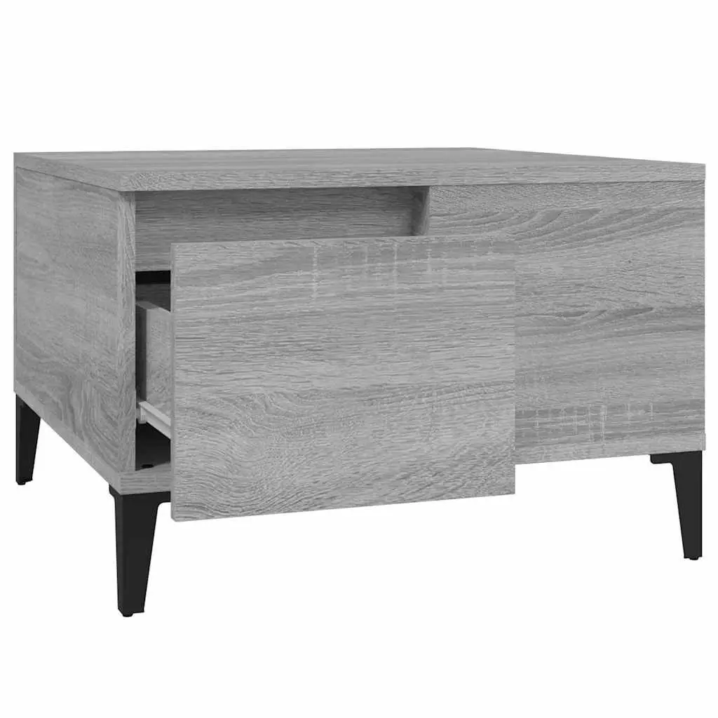 Coffee Table Engineered Wood Grey with Storage Drawer Open Compartment 55 x 55 x 36.5 cm