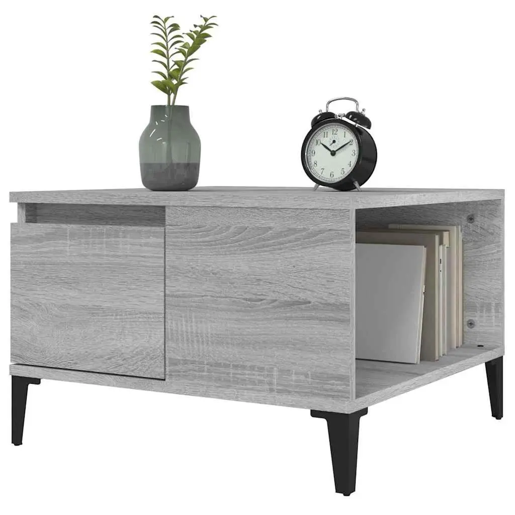 Coffee Table Engineered Wood Grey with Storage Drawer Open Compartment 55 x 55 x 36.5 cm