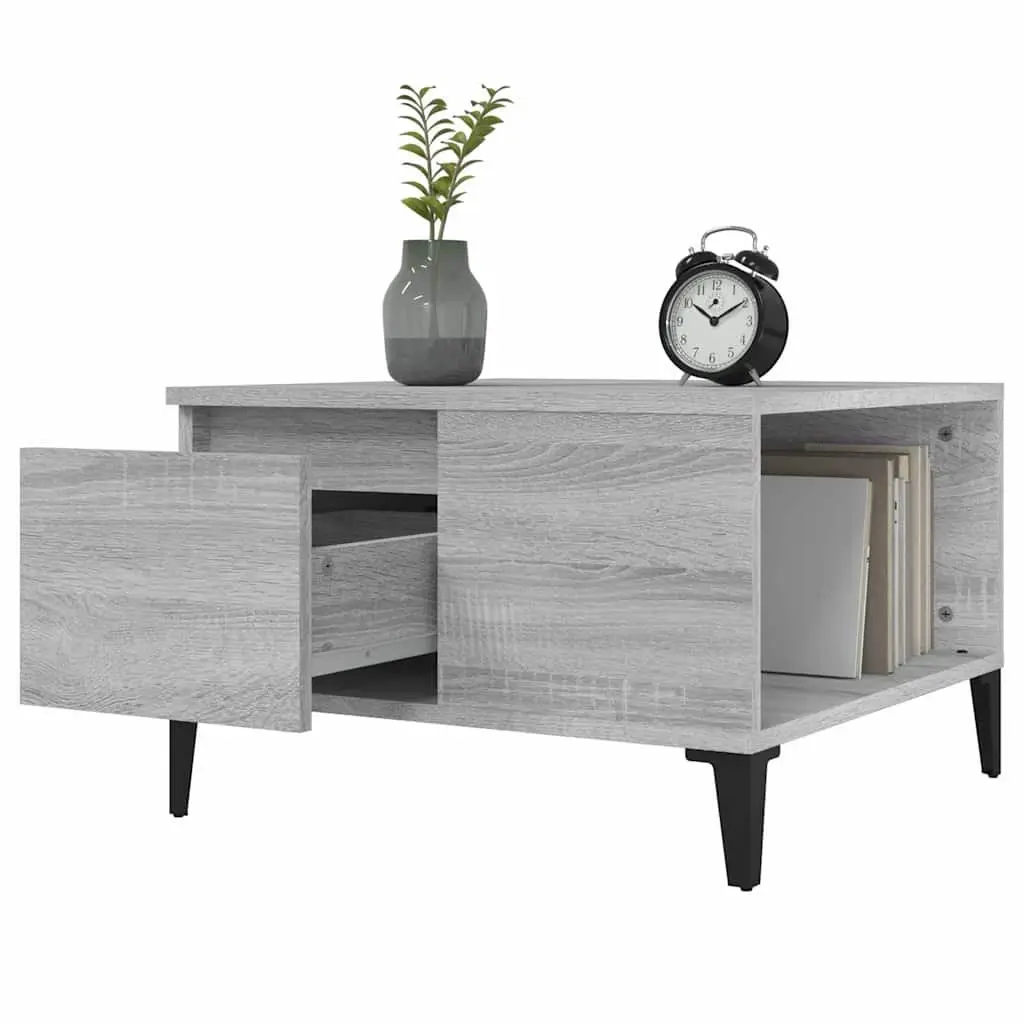 Coffee Table Engineered Wood Grey with Storage Drawer Open Compartment 55 x 55 x 36.5 cm