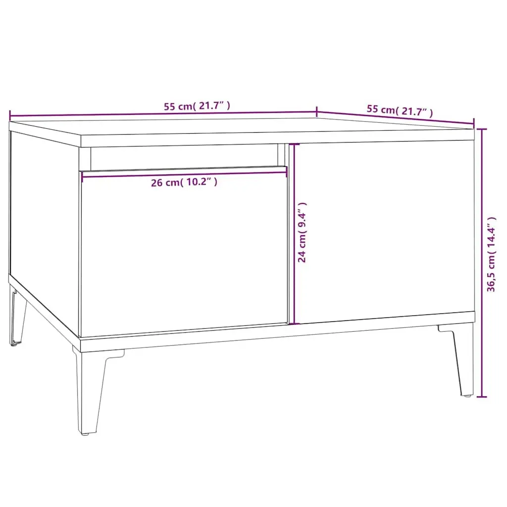 Coffee Table Engineered Wood Grey with Storage Drawer Open Compartment 55 x 55 x 36.5 cm