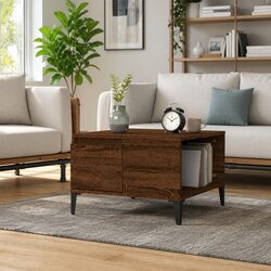 Coffee Table Brown Oak 55x55x36.5 cm with Storage Drawer Open Compartment