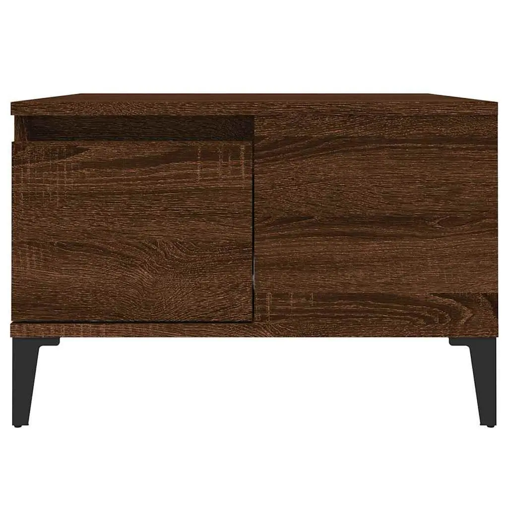 Coffee Table Engineered Wood Brown 55x55x36.5 cm with Open Compartment and Storage Drawer Metal Feet