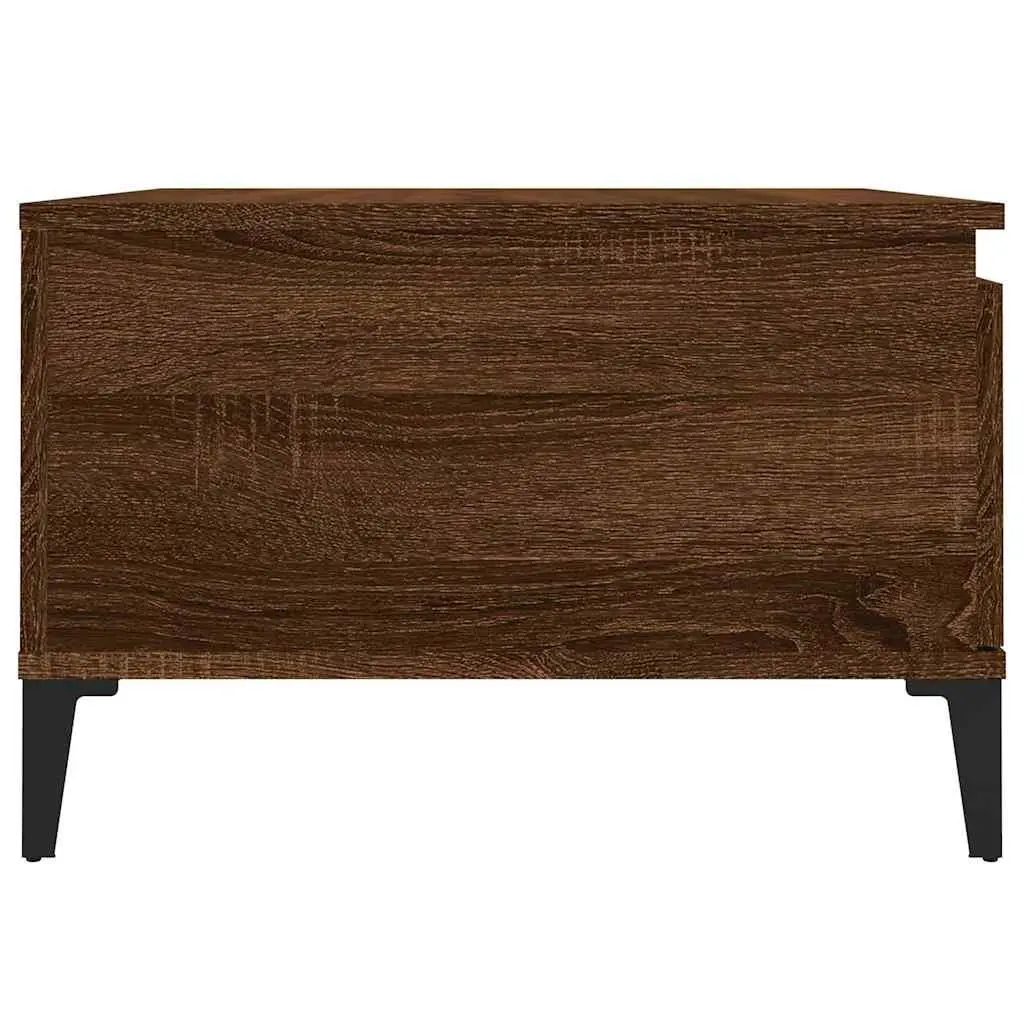 Coffee Table Engineered Wood Brown 55x55x36.5 cm with Open Compartment and Storage Drawer Metal Feet