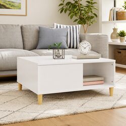Coffee Table High Gloss White Storage Compartment 80x80x36.5 cm Side Table