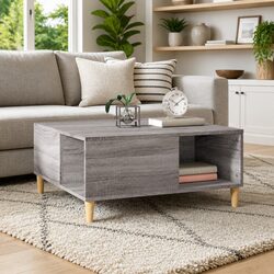 Coffee Table Grey Sonoma 80x80x36.5cm with Storage Compartments Modern Accent