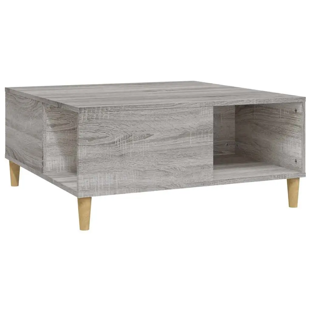 Coffee Table Engineered Wood 80x80x36.5cm Grey with Storage Compartments Modern Accent