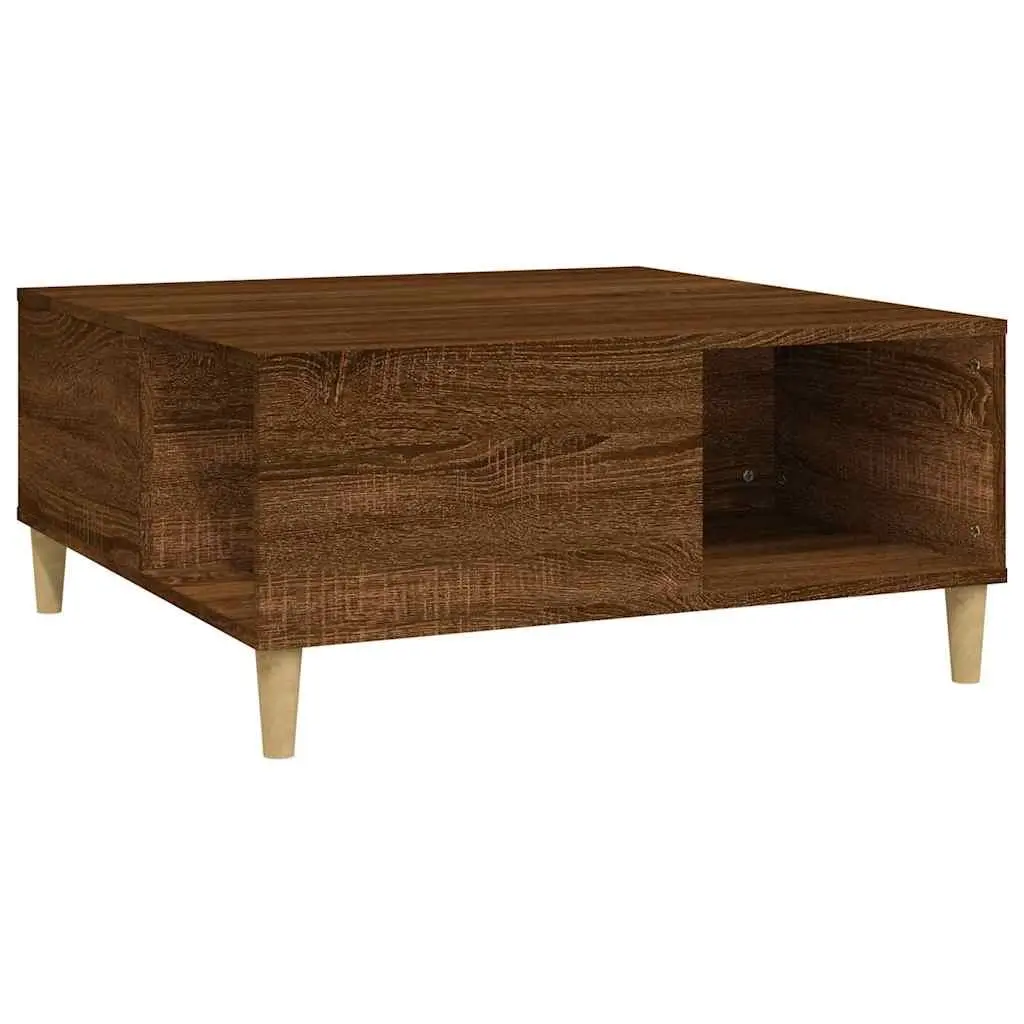 Coffee Table Engineered Wood 80x80x36.5cm Brown Oak Storage Compartments
