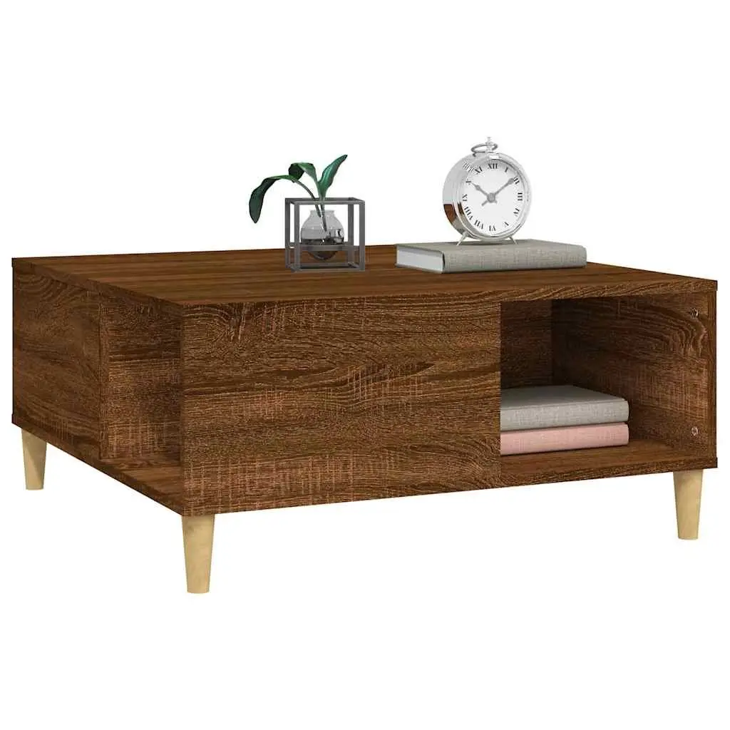 Coffee Table Engineered Wood 80x80x36.5cm Brown Oak Storage Compartments