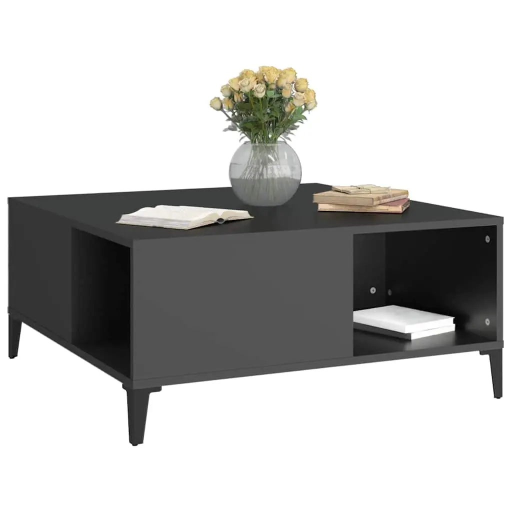 Coffee Table Black Engineered Wood 80x80x36.5cm with Storage Compartments for Living Room