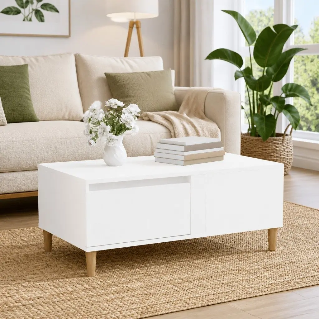 Coffee Table High Gloss White Modern Living Room Accent Table Storage Drawer