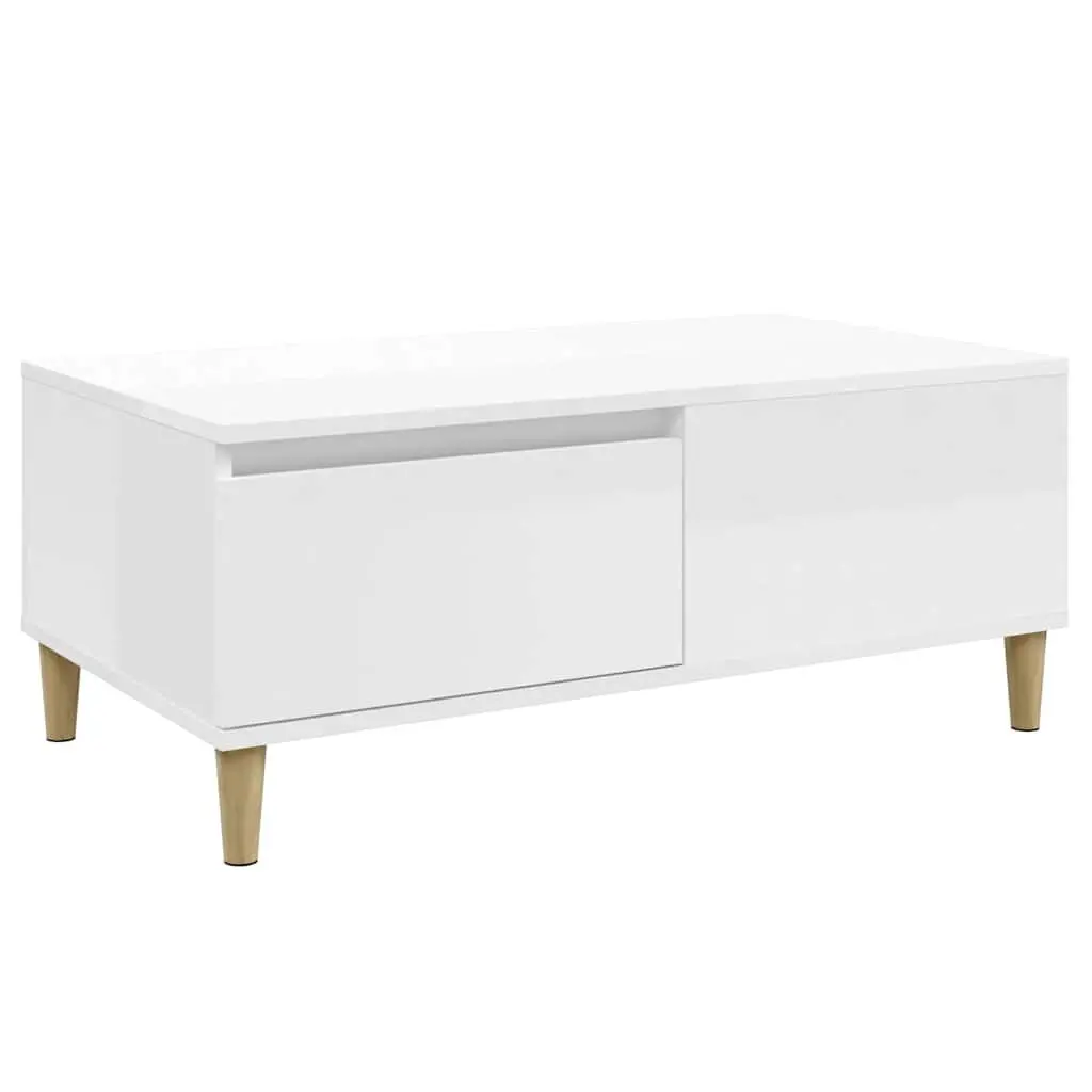 Coffee Table High Gloss White Modern Living Room Accent Table Storage Drawer