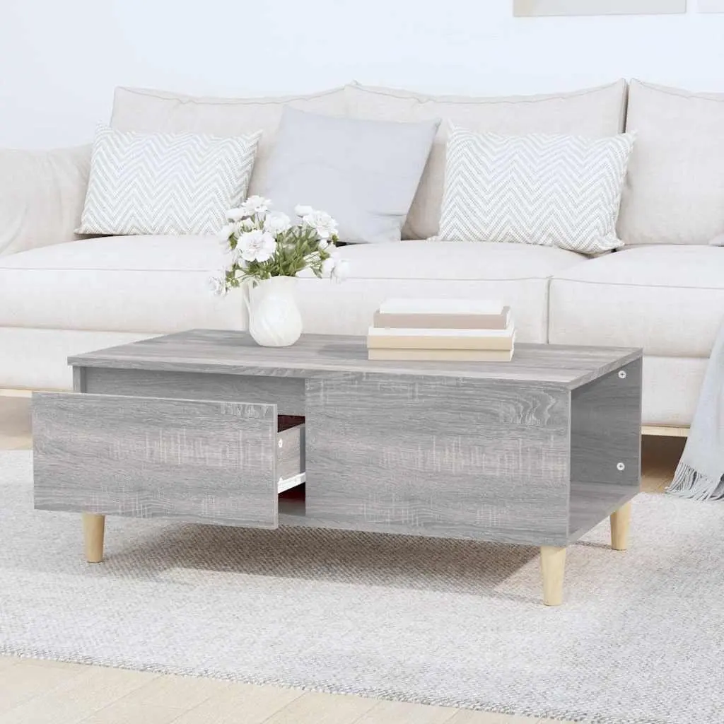 Coffee Table Engineered Wood Grey Minimalist Scandinavian Style 90L x 50W x 36.5H cm with Storage Drawer