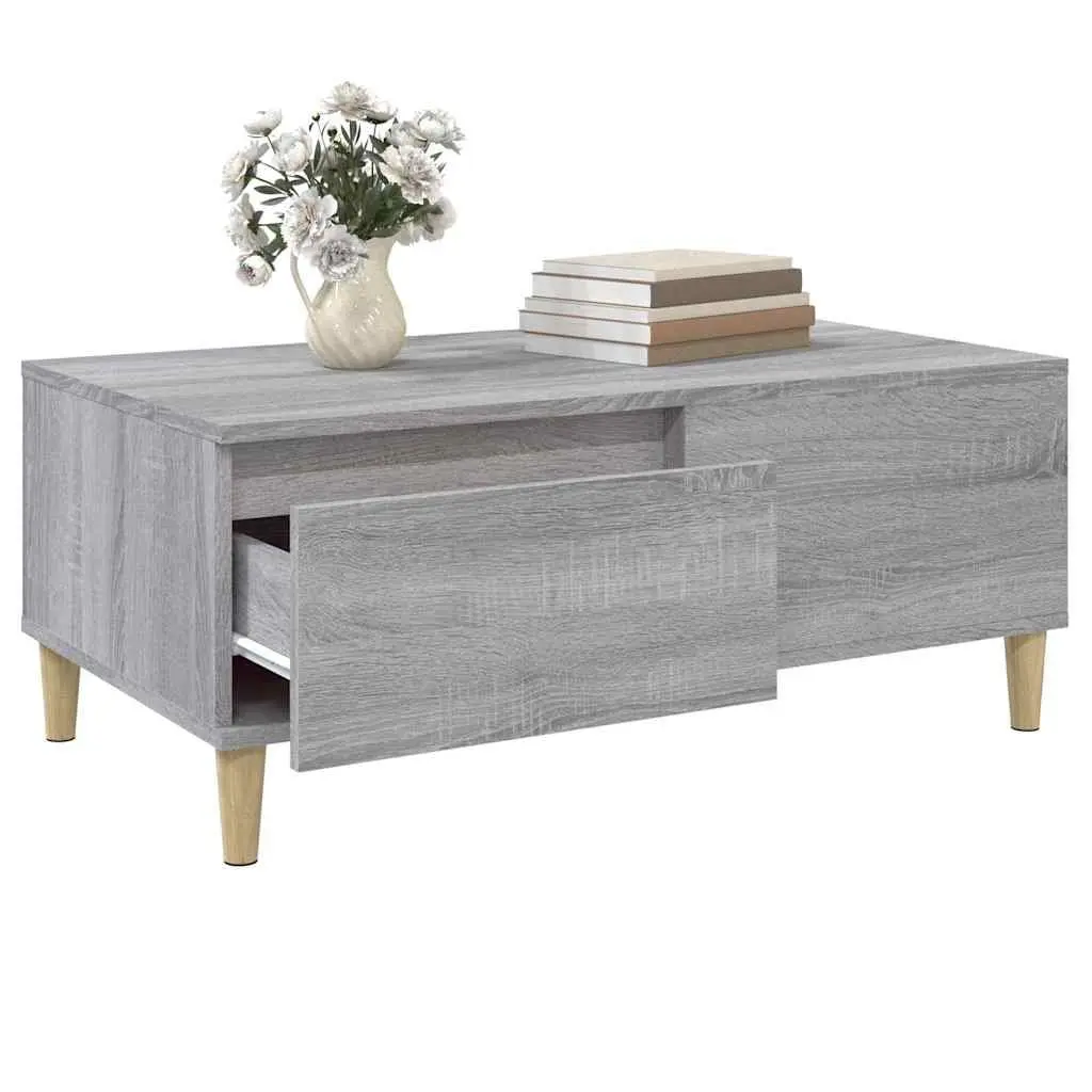 Coffee Table Engineered Wood Grey Minimalist Scandinavian Style 90L x 50W x 36.5H cm with Storage Drawer