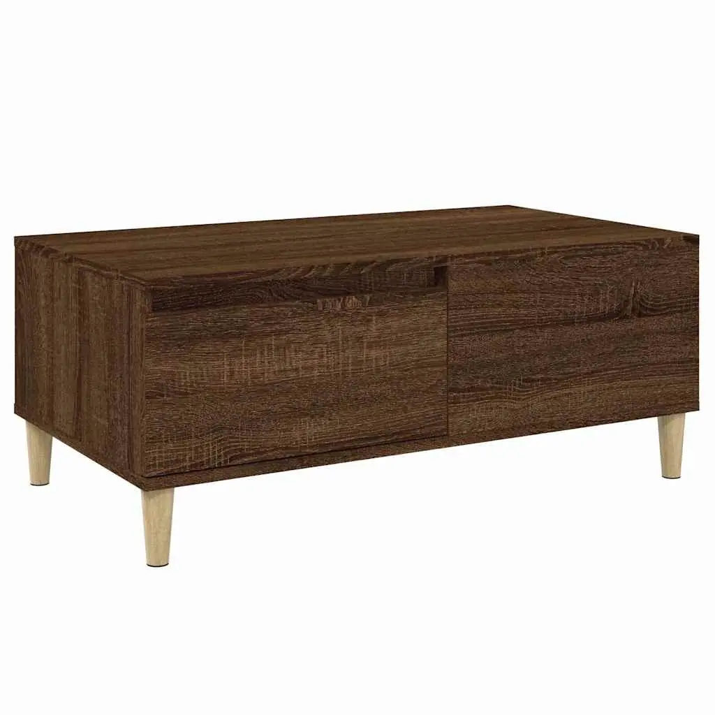 Coffee Table Engineered Wood 90x50x36.5 cm Brown Oak with Storage Drawer Eucalyptus Feet