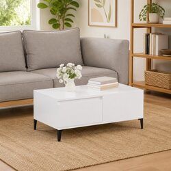 Coffee Table High Gloss White 90x50x36.5 cm Storage Drawer Side Table Furniture