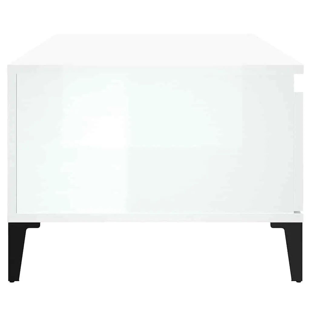 Coffee Table Engineered Wood 90x50x36.5 cm High Gloss White Storage Drawer