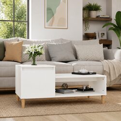 Coffee Table White Storage Compartment Shelf Living Room Accent Furniture