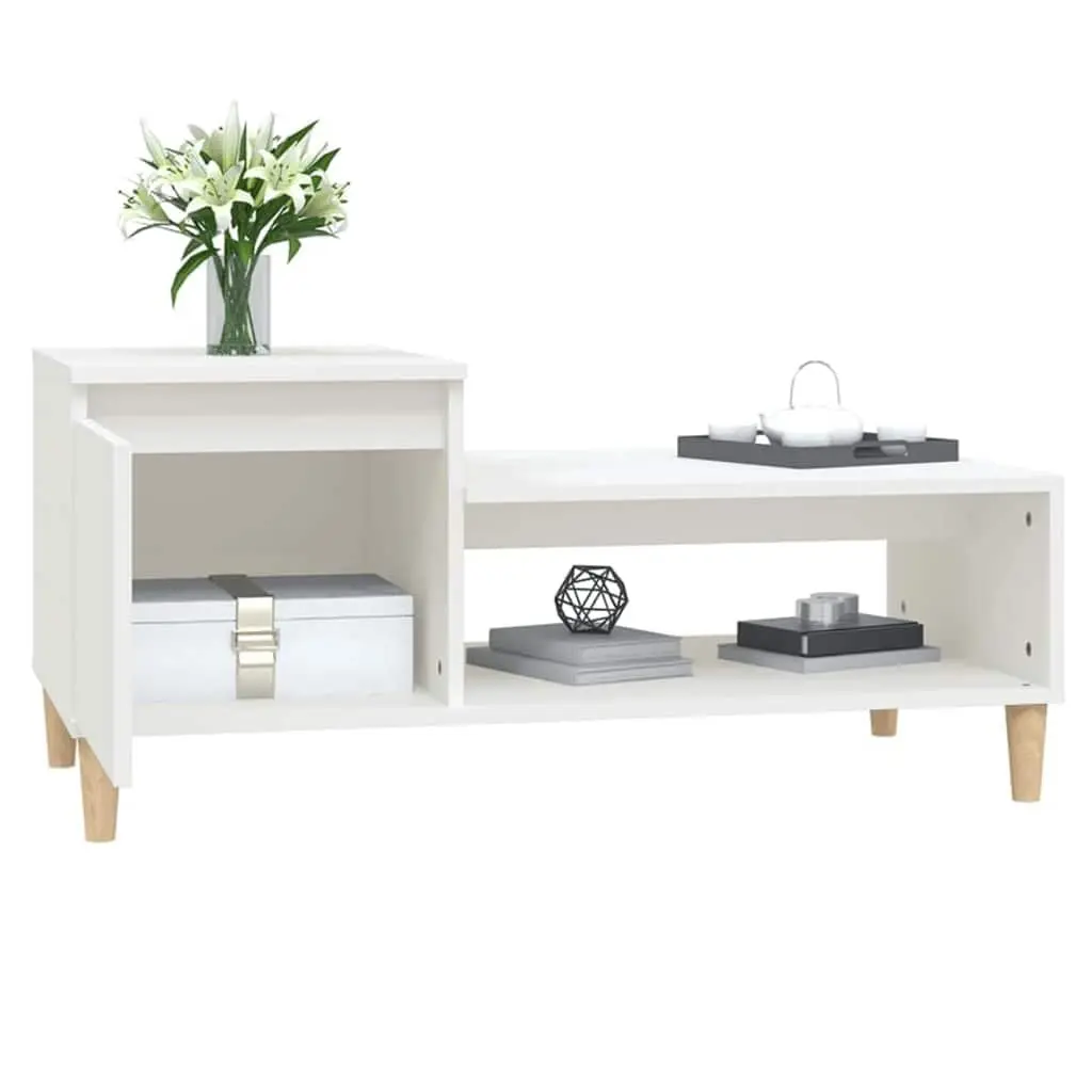 Coffee Table Engineered Wood 100 x 50 x 45 cm White Storage Compartment Shelf