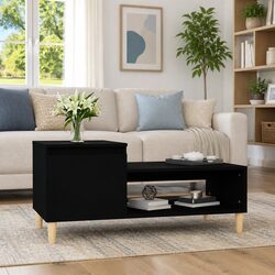 Coffee Table Black Storage Compartment Shelf Living Room Accent Furniture