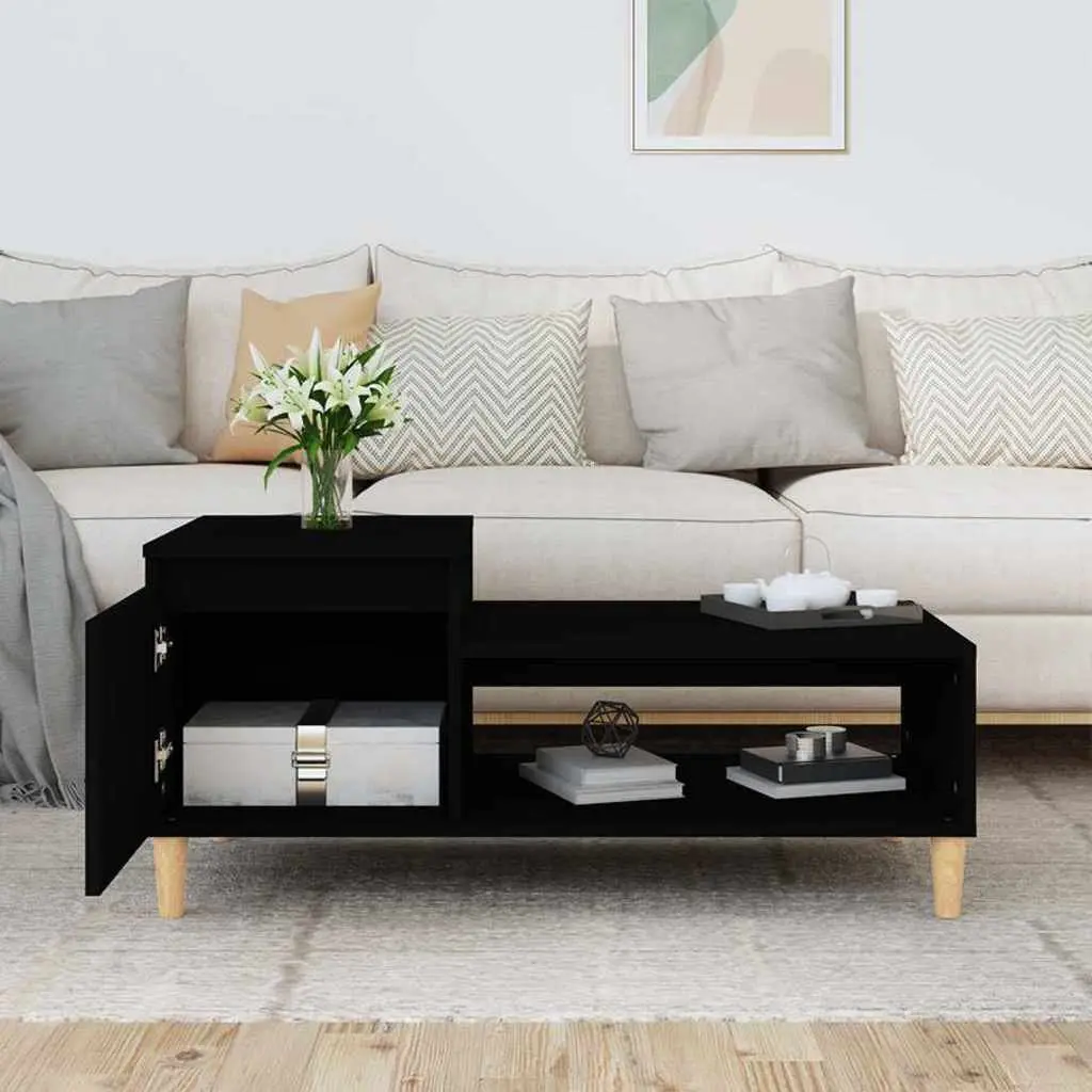 Coffee Table Black Storage Compartment Shelf Living Room Accent Furniture