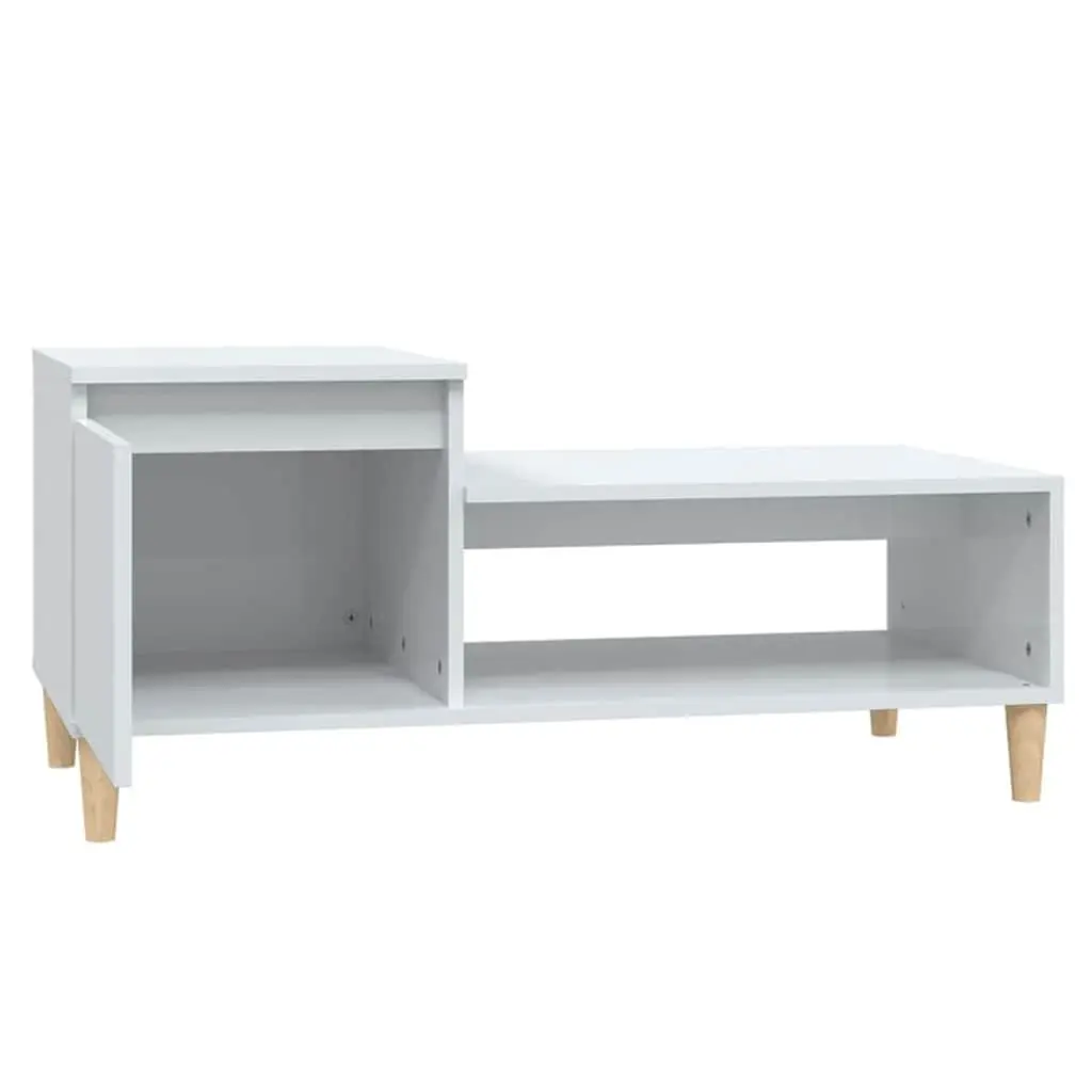 Coffee Table High Gloss White Storage Compartment Shelf Living Room Accent