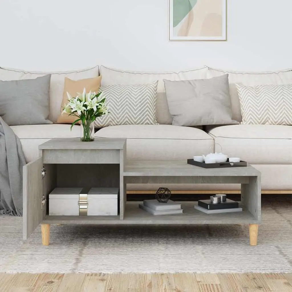 Coffee Table Engineered Wood Grey 100L x 50W x 45H cm Storage Compartment Shelf Living Room Accent