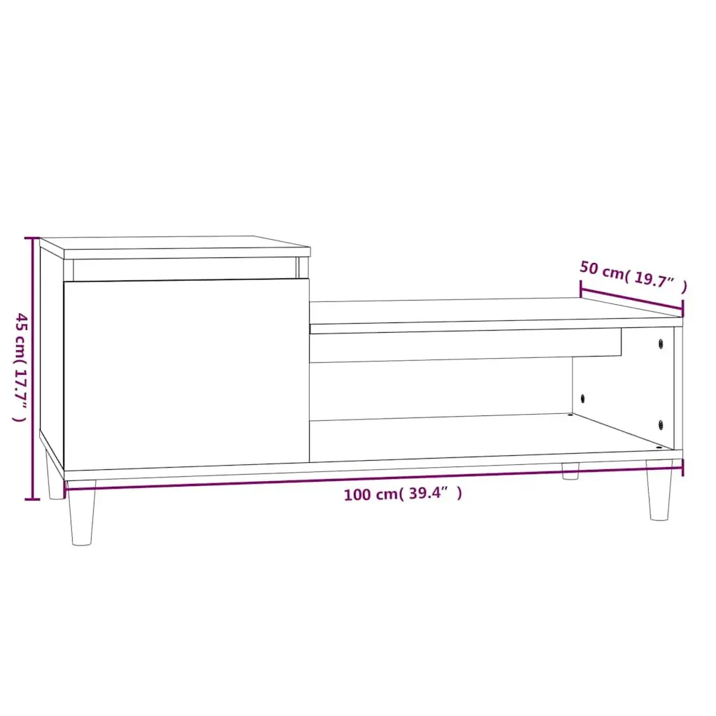 Coffee Table Engineered Wood Grey 100L x 50W x 45H cm Storage Compartment Shelf Living Room Accent
