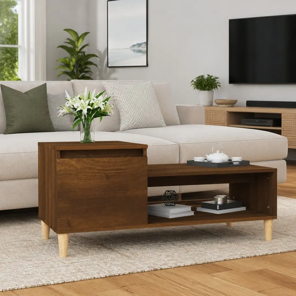 Coffee Table Engineered Wood 100 x 50 x 45 cm Brown Oak Storage Compartment