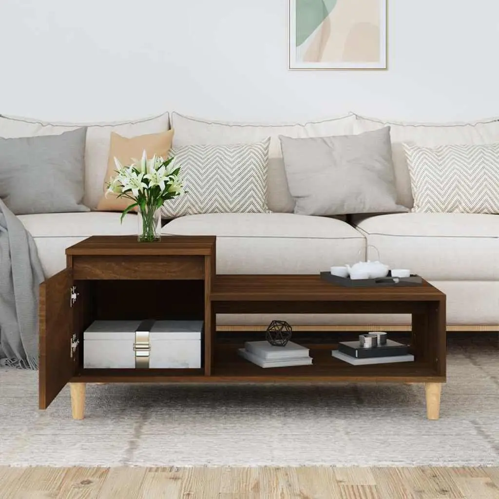 Coffee Table Engineered Wood 100 x 50 x 45 cm Brown Oak Storage Compartment