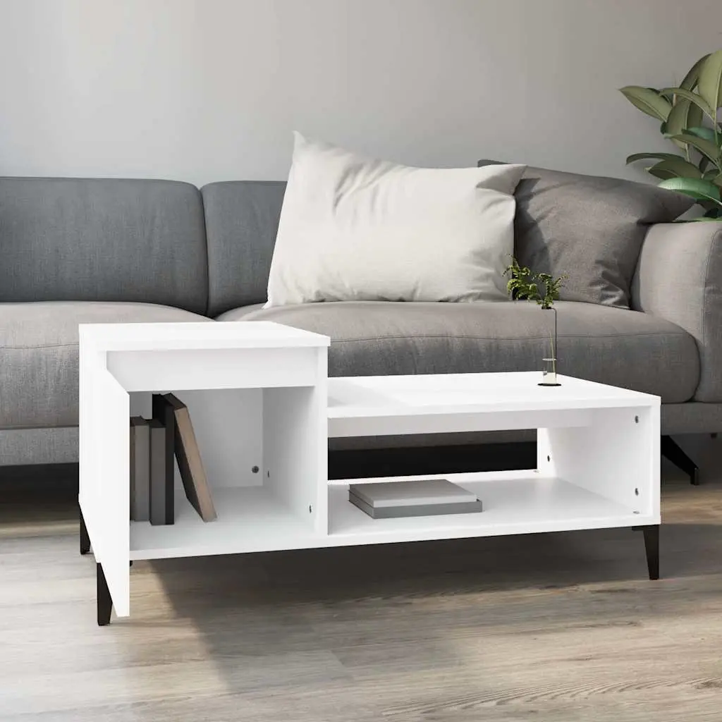 Coffee Table Engineered Wood 100L x 50W x 45H cm White Living Room Accent Furniture with Storage
