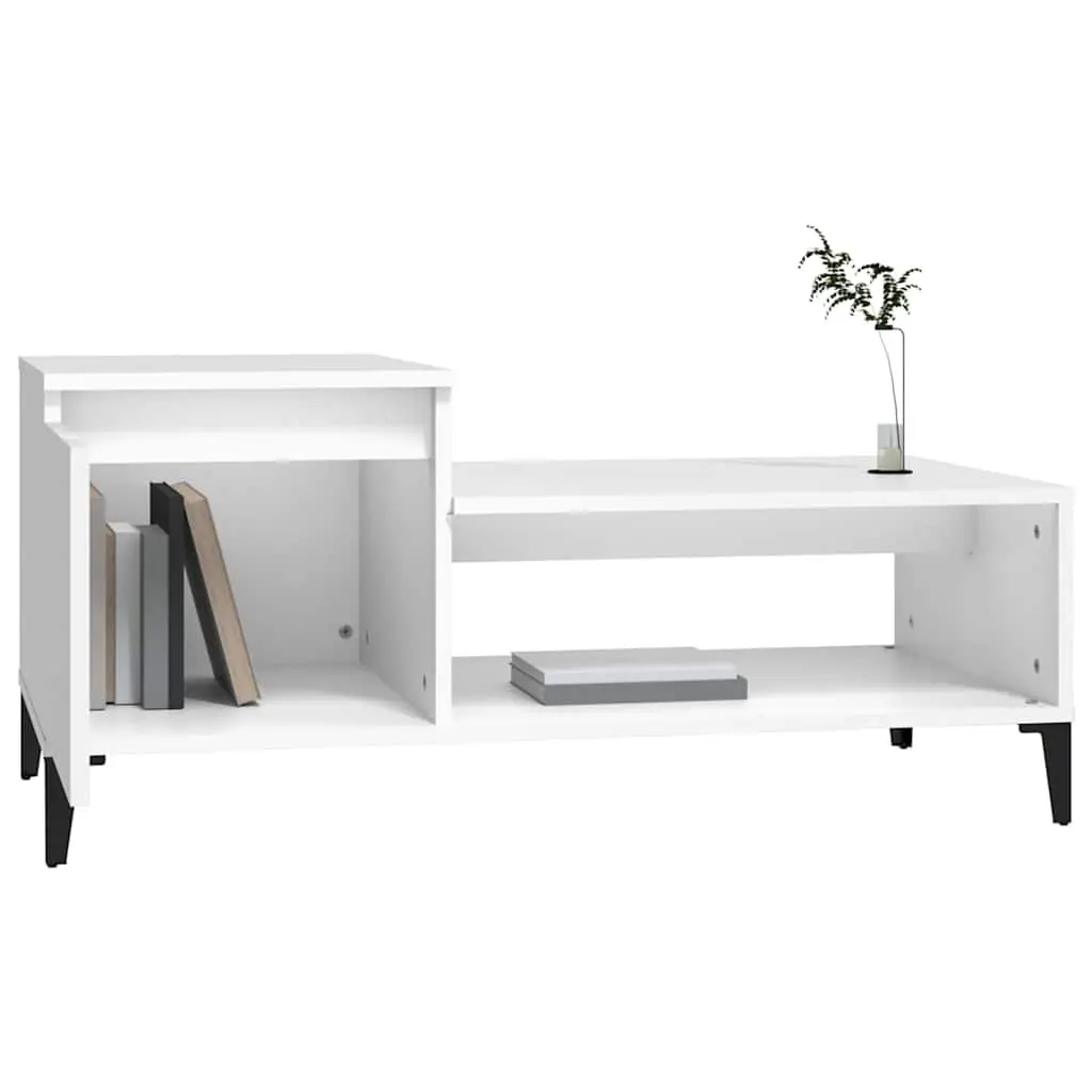 Coffee Table Engineered Wood 100L x 50W x 45H cm White Living Room Accent Furniture with Storage