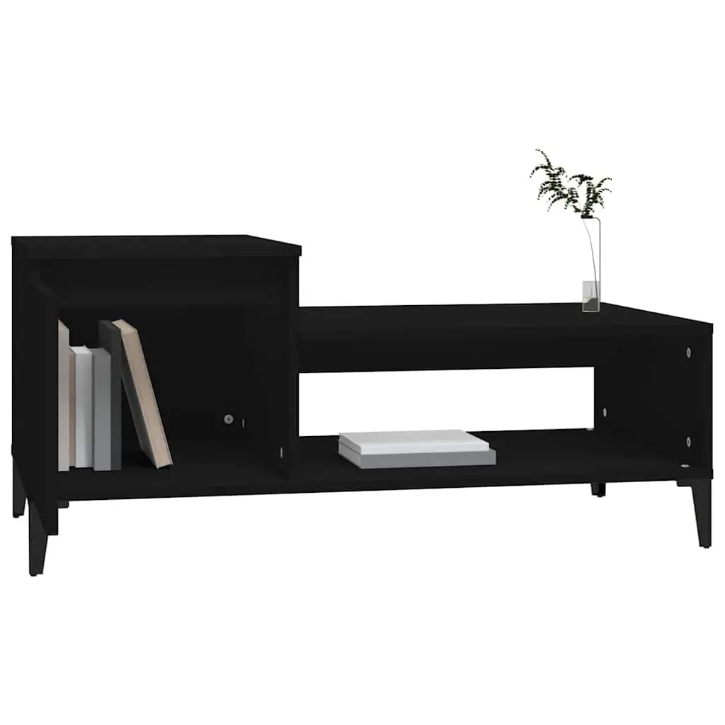 Black Engineered Wood Coffee Table with Storage Compartment and Shelf for Living Room Accent 100x50x45cm