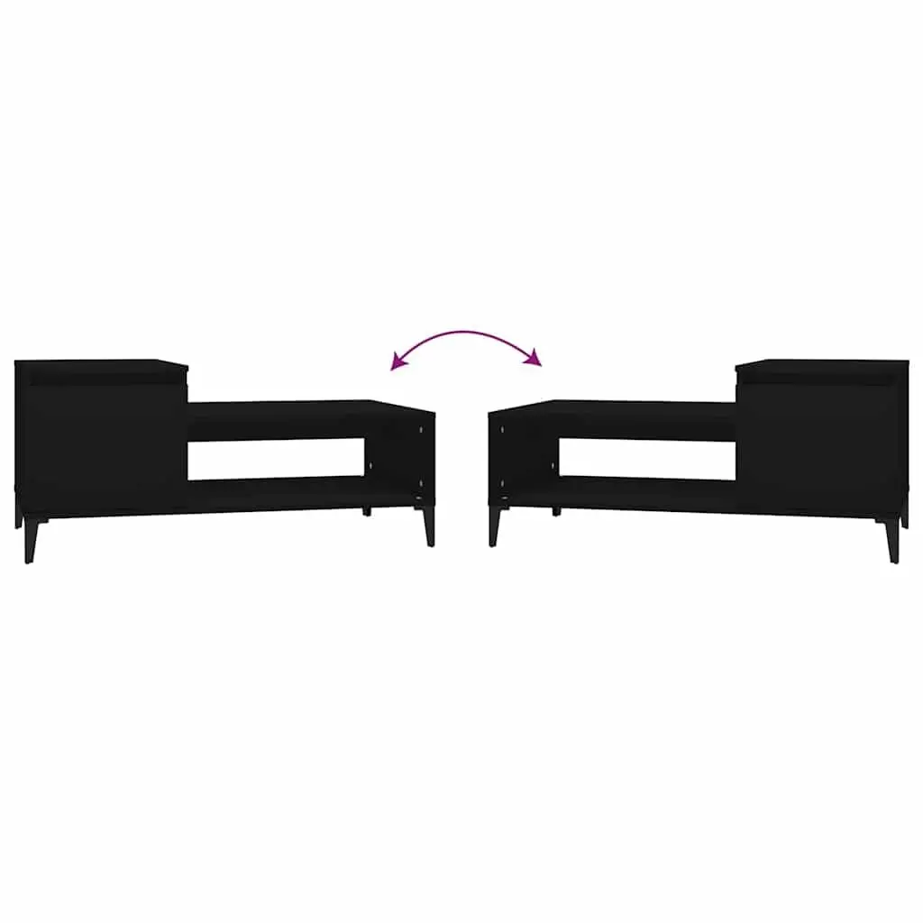 Black Engineered Wood Coffee Table with Storage Compartment and Shelf for Living Room Accent 100x50x45cm