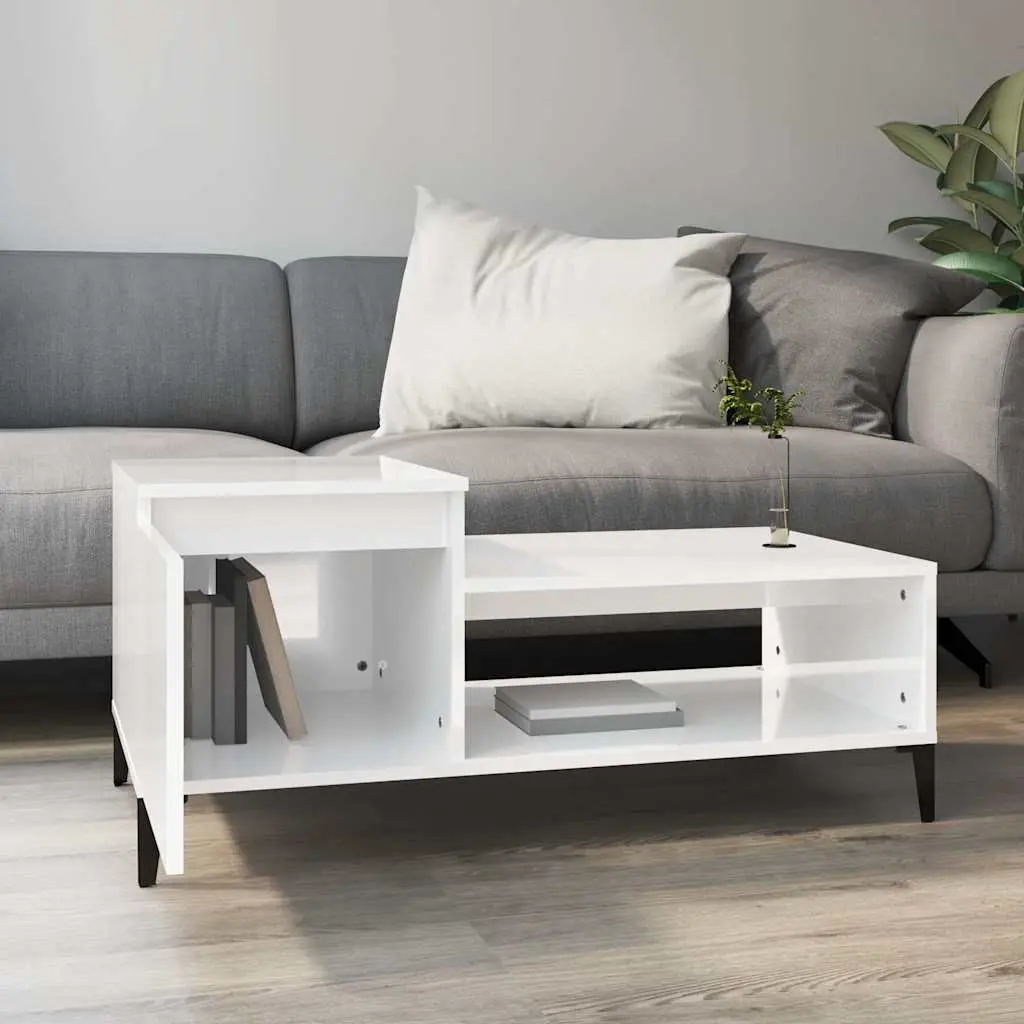 Coffee Table Engineered Wood High Gloss White 100 x 50 x 45 cm