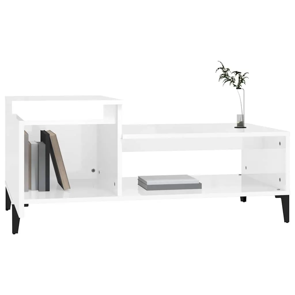 Coffee Table Engineered Wood High Gloss White 100 x 50 x 45 cm