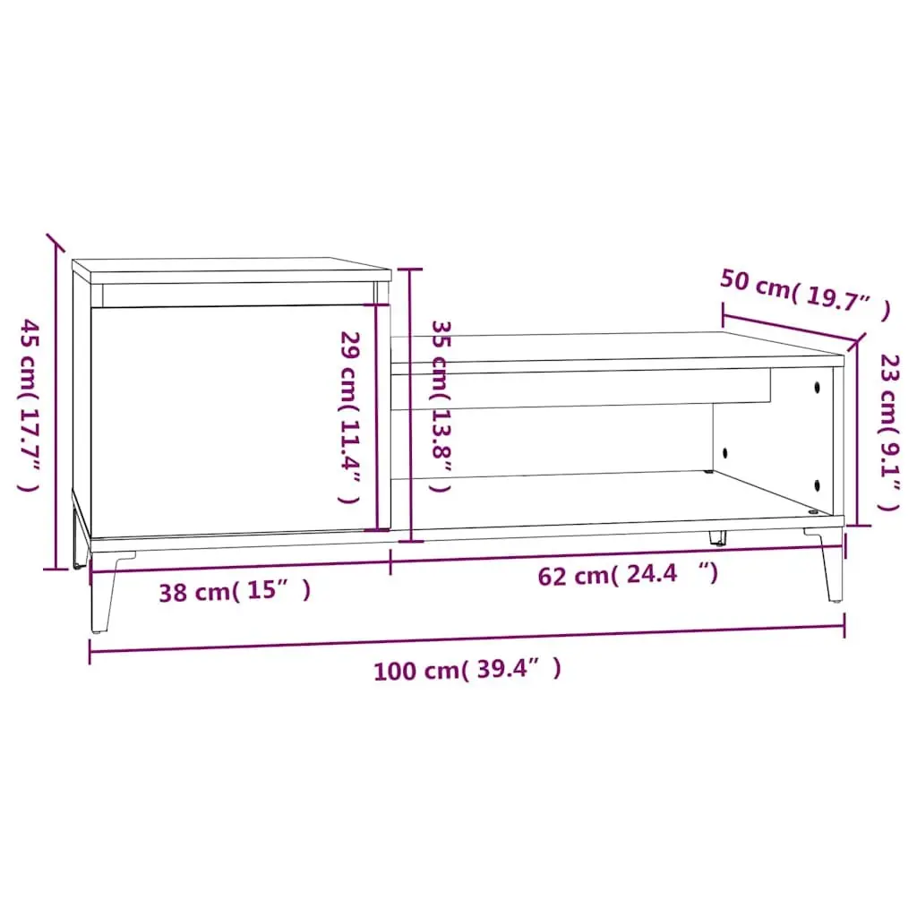 Coffee Table Engineered Wood High Gloss White 100 x 50 x 45 cm