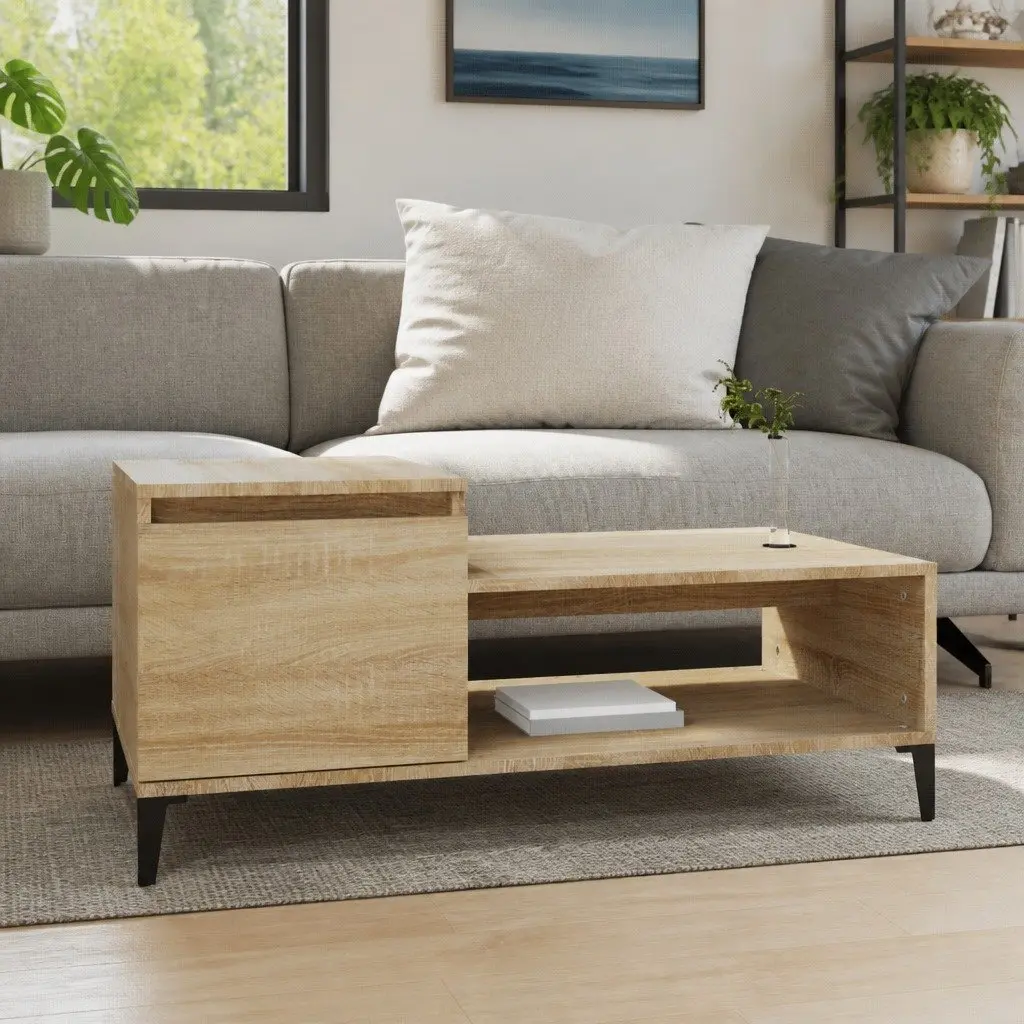 Coffee Table with Storage Compartment Shelf Brown Engineered Wood 100x50x45cm