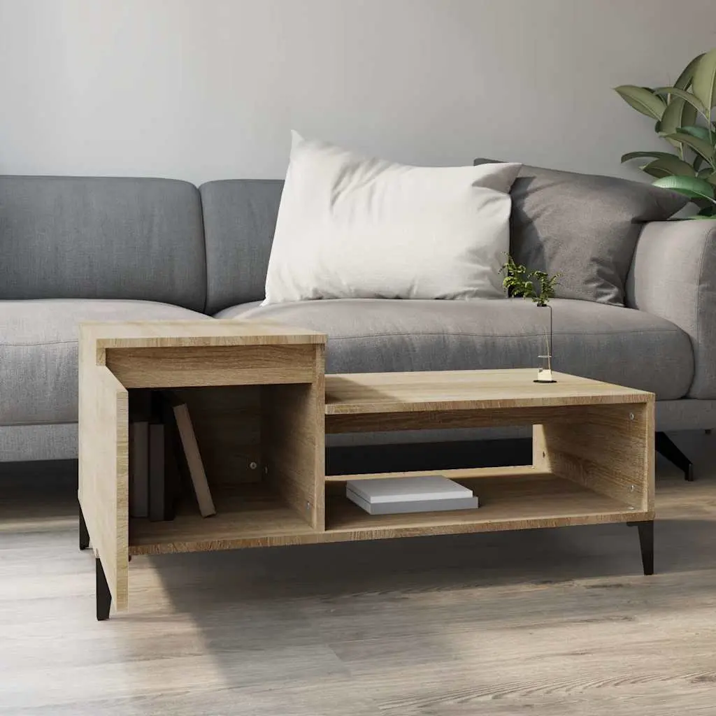 Coffee Table with Storage Compartment Shelf Brown Engineered Wood 100x50x45cm