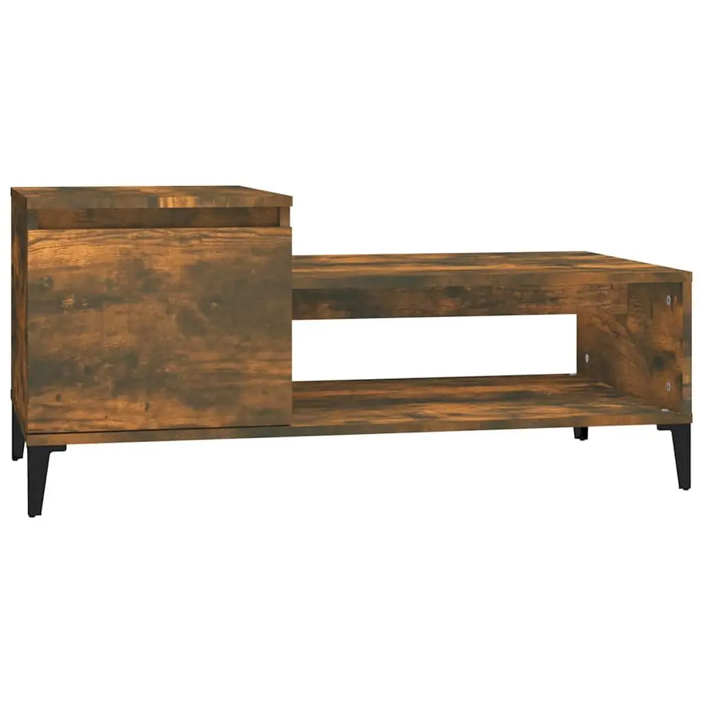 Brown Engineered Wood Coffee Table 100x50x45cm with Storage Compartment and Shelf for Living Room
