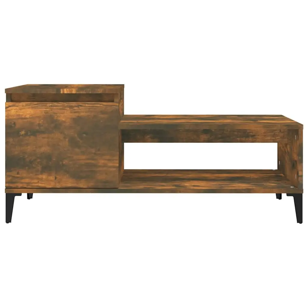 Brown Engineered Wood Coffee Table 100x50x45cm with Storage Compartment and Shelf for Living Room