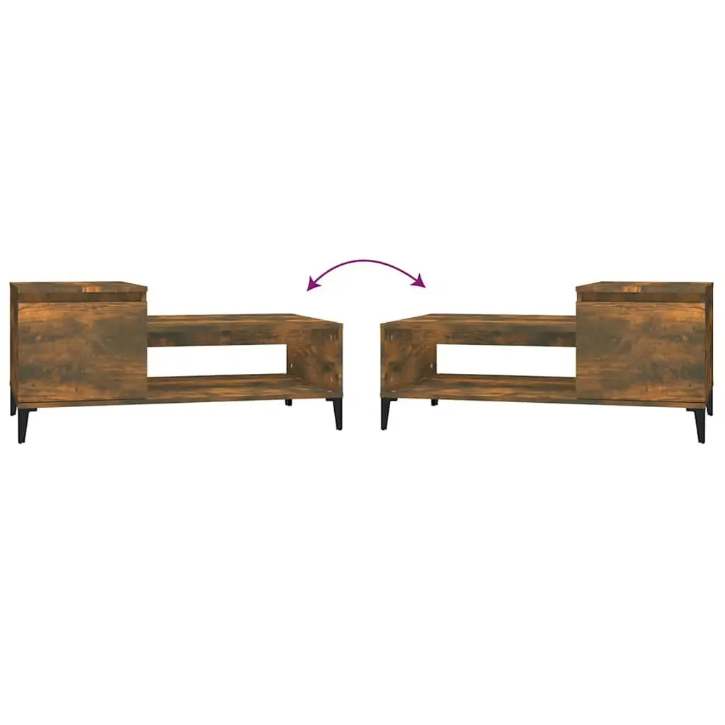 Brown Engineered Wood Coffee Table 100x50x45cm with Storage Compartment and Shelf for Living Room