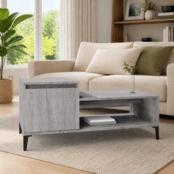 Coffee Table Grey Sonoma with Storage Compartment Shelf and Door Engineered Wood