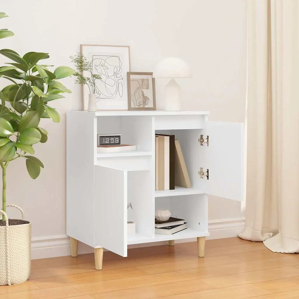 Sideboard Storage Cabinet Engineered Wood White 4 Compartments 2 Doors for Living Room Bedroom Kitchen Bathroom