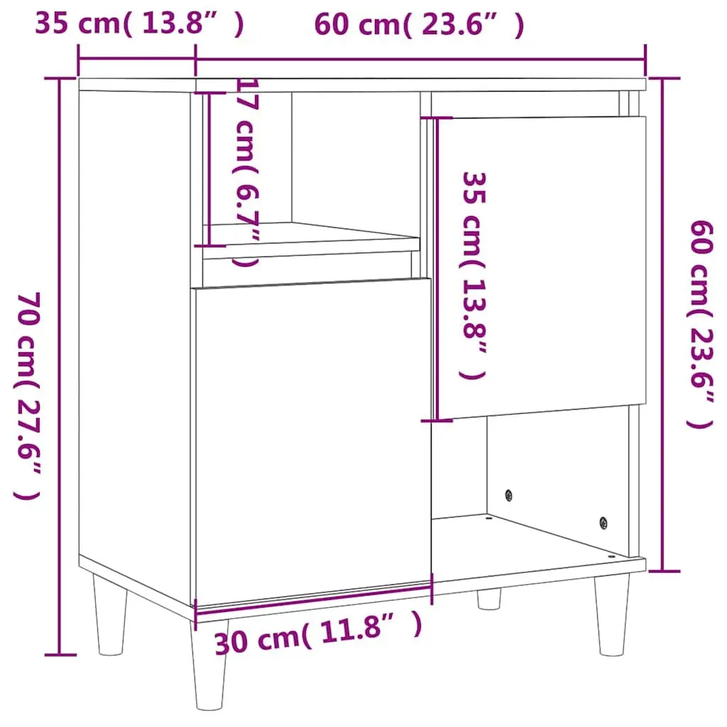 Sideboard Storage Cabinet Engineered Wood White 4 Compartments 2 Doors for Living Room Bedroom Kitchen Bathroom