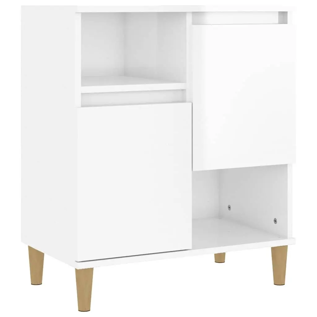 Storage Cabinet Engineered Wood 60x35x70cm White High Gloss with 2 Doors and 4 Compartments