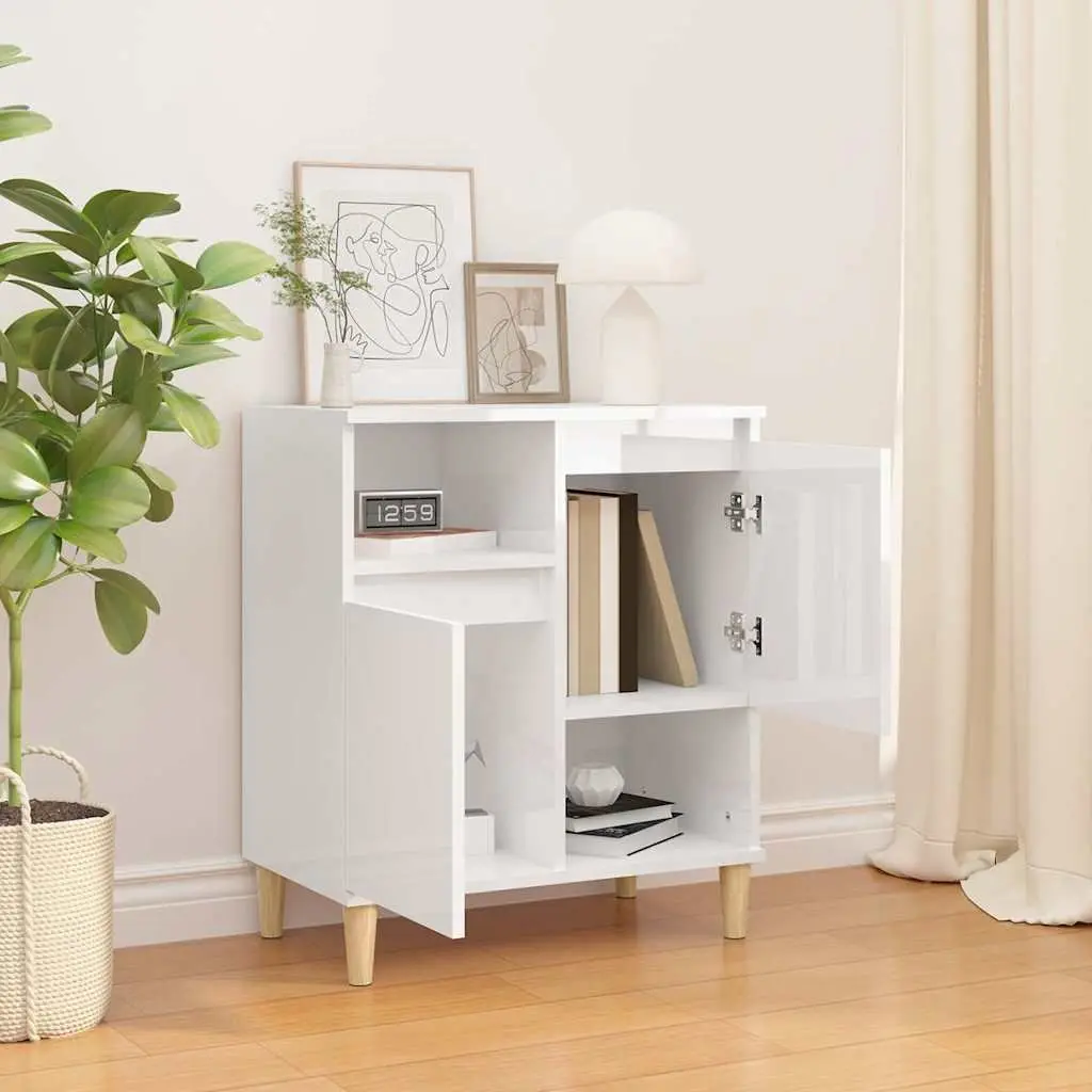 Storage Cabinet Engineered Wood 60x35x70cm White High Gloss with 2 Doors and 4 Compartments