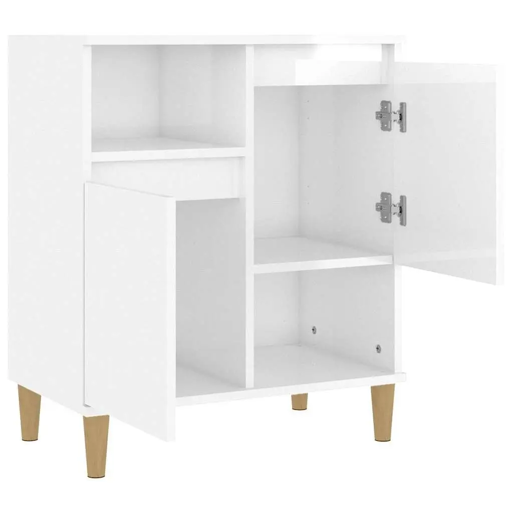 Storage Cabinet Engineered Wood 60x35x70cm White High Gloss with 2 Doors and 4 Compartments