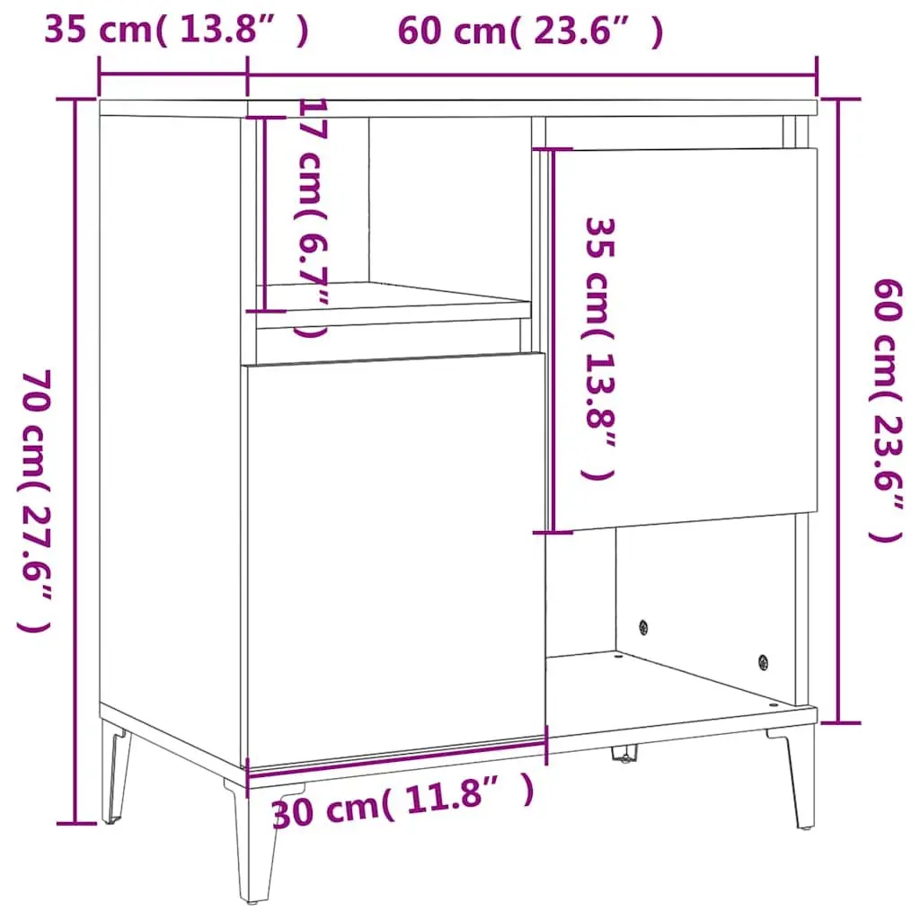 Sideboard Grey Sonoma 60x35x70 cm Storage Cabinet with 4 Compartments Display