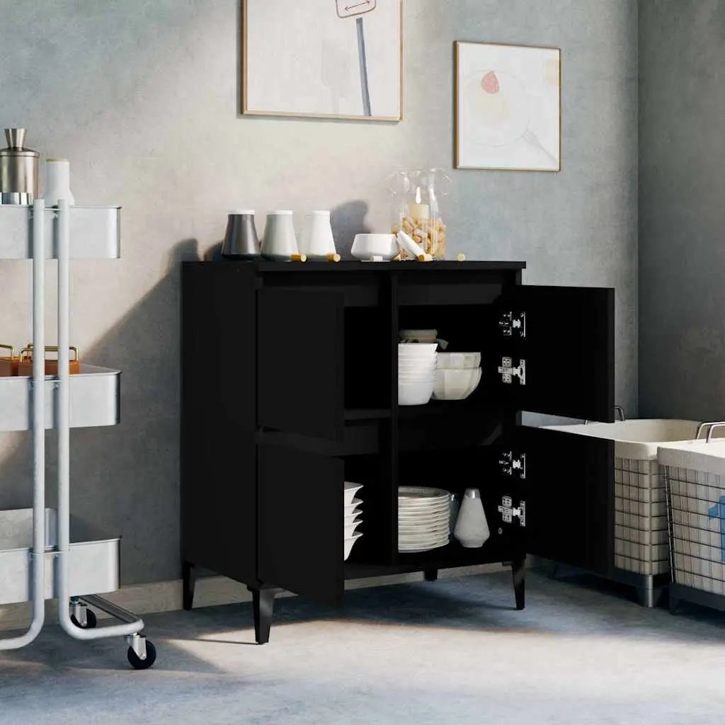 Black Sideboard Storage Cabinet Engineered Wood Buffet Furniture 70cm Height 60cm Width 35cm Depth