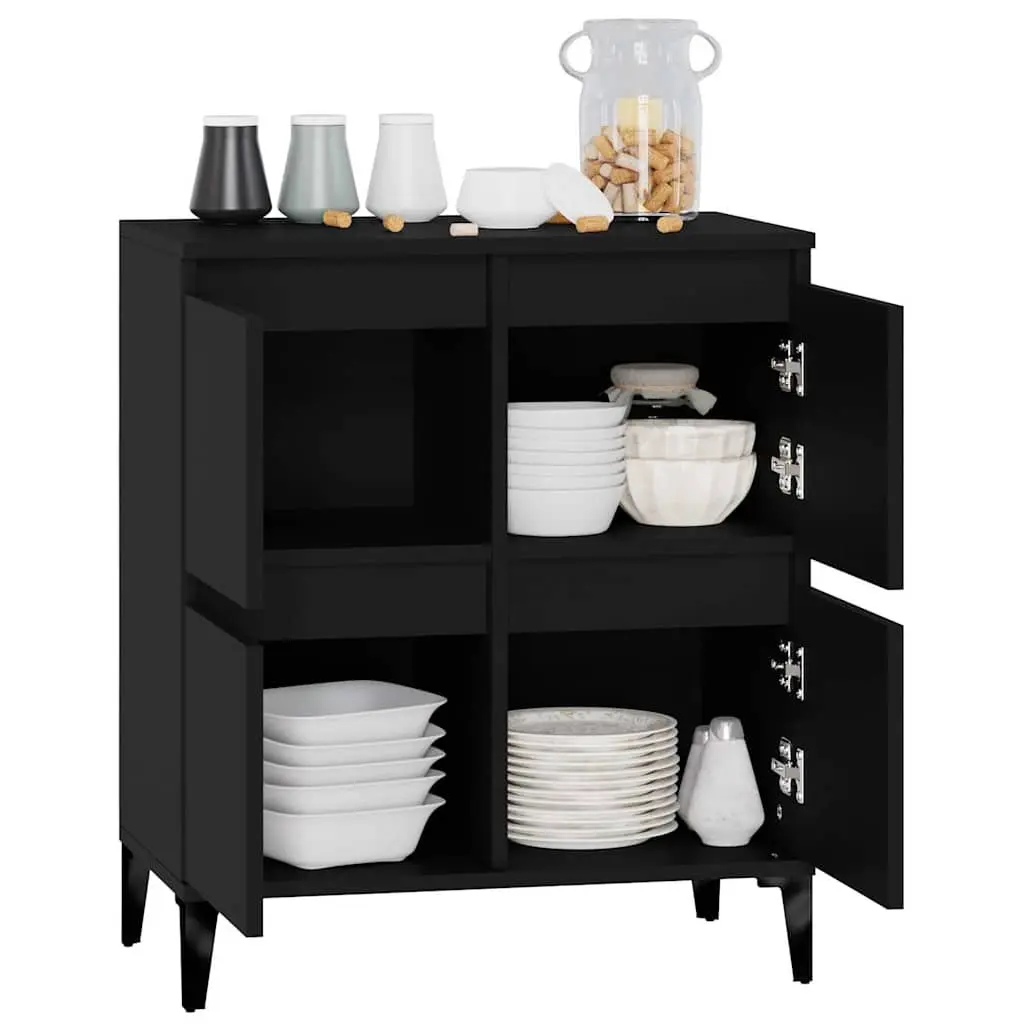 Black Sideboard Storage Cabinet Engineered Wood Buffet Furniture 70cm Height 60cm Width 35cm Depth
